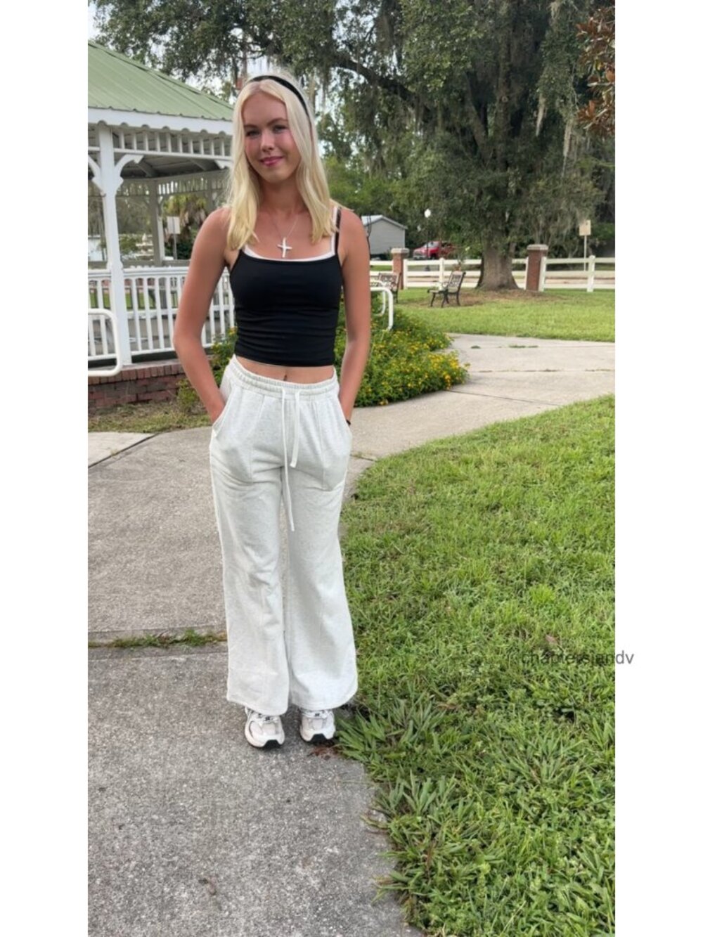 Wide Leg Fleece Sweatpants Cotton Polyester Drawstring Pockets Yoga Gym - Picture 6 of 6